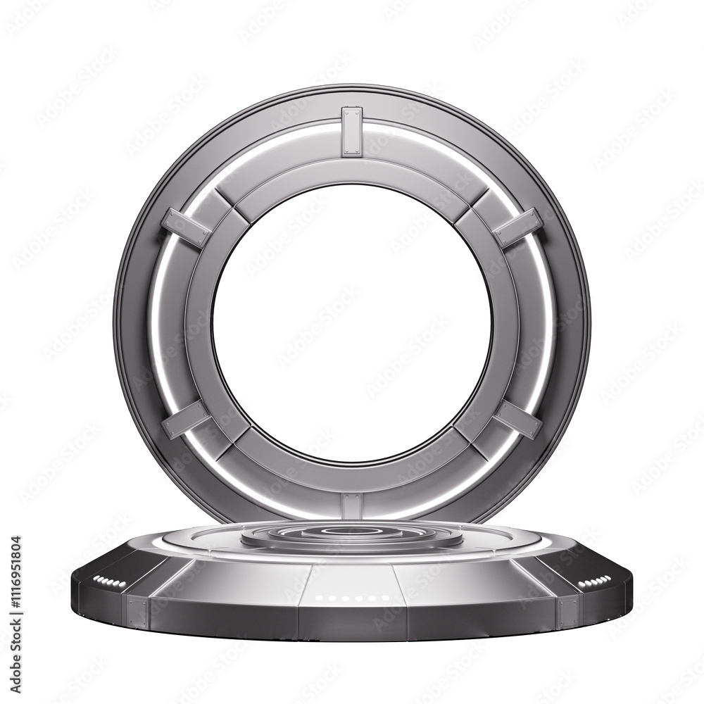 Naklejka premium 3D rendering of science fiction technology space stand