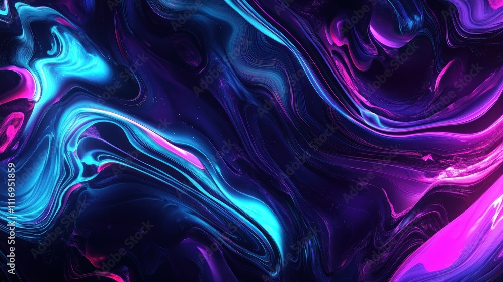 Obraz premium Abstract swirling neon blue, pink, and purple liquid paint texture.