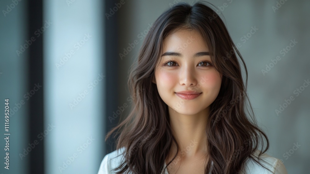 Smiling young woman with glowing skin in natural light Smiling young woman with glowing skin in natural light