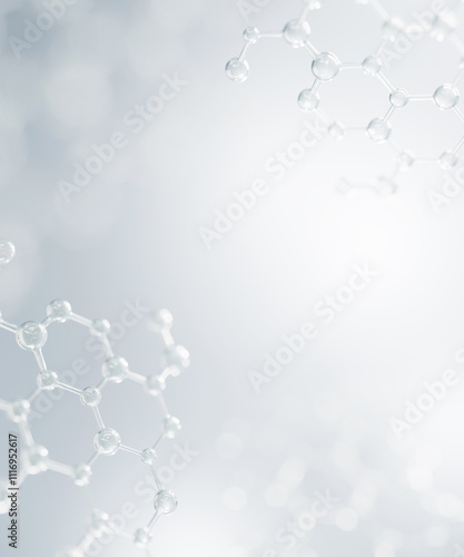 Science cosmetic, 3D Collagen serum and vitamin hyaluronic acid skin care solutions with cosmetic advertising background.