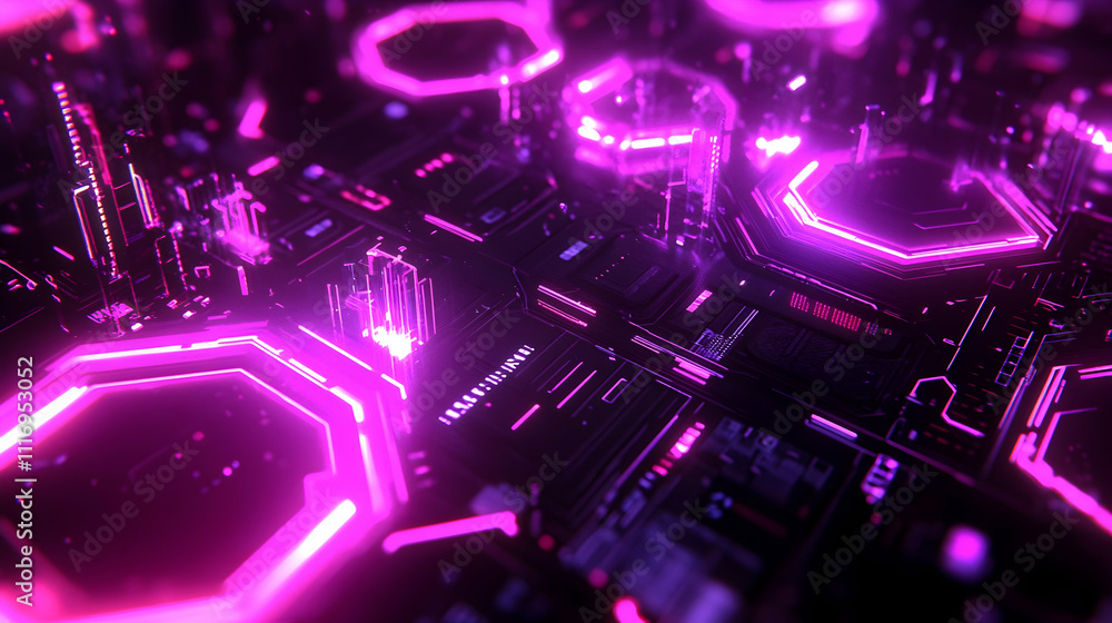Abstract futuristic city glowing with pink neon lights. Abstract futuristic city glowing with pink neon lights.
