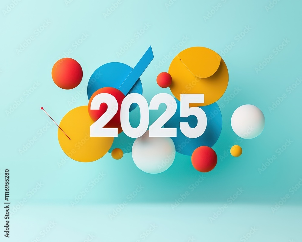 Abstract label design with overlapping 3D 2025 text elements Abstract label design with overlapping 3D 2025 text elements