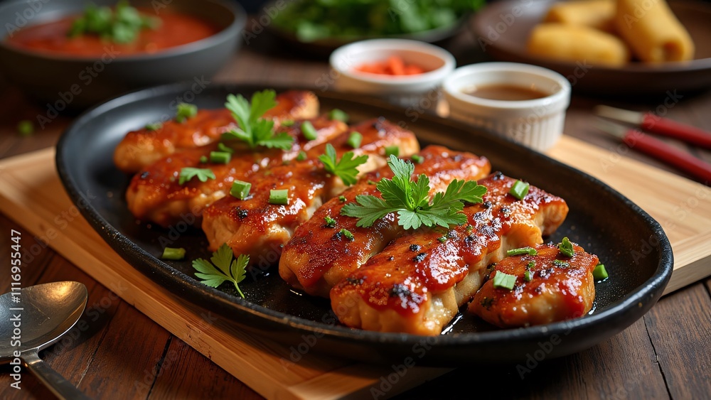 Traditional Satay Skewers Presented on a Plate Traditional Satay Skewers Presented on a Plate