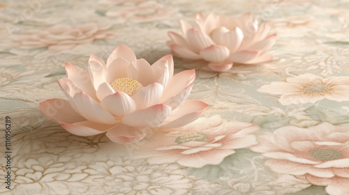 Serene Pink Lotus Blossoms on Floral Background photo