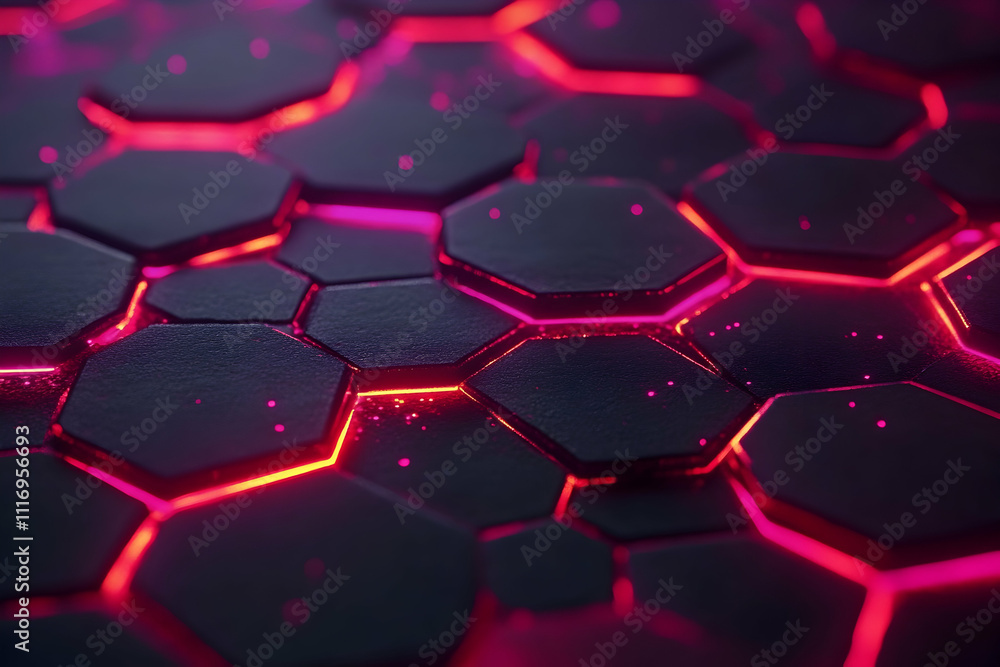 Abstract hexagon pattern with glowing pink and red edges. Abstract hexagon pattern with glowing pink and red edges.