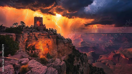 Dramatic lightning storm over Grand Canyon