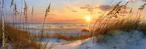 Golden Hour Sunset over Beach Dunes