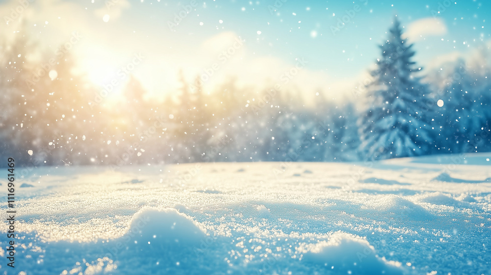 Fototapeta premium Serene Winter Snowscape Under Sunlight
