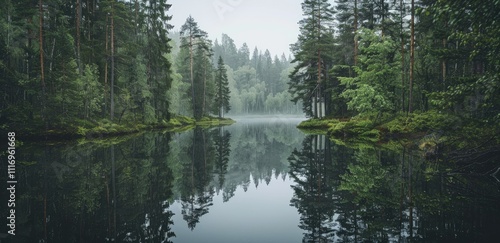 Serene Reflections of a Misty Forest