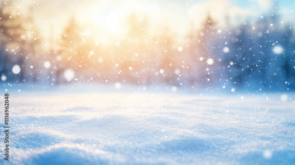 Naklejka premium Serene Winter Snowscape Under Sunlight
