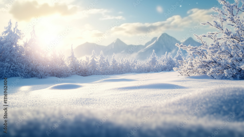 Obraz premium Serene Winter Snowscape Under Sunlight
