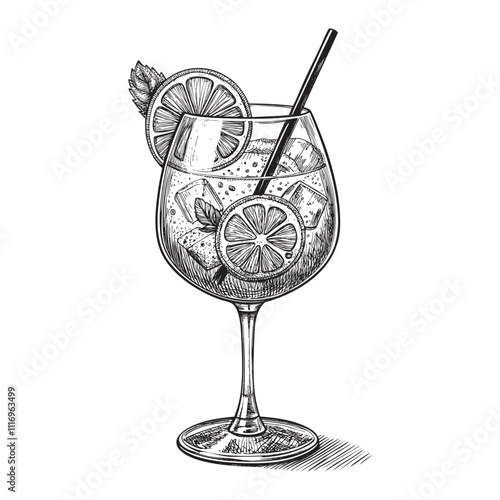 spritz cocktail engraving vector illustration