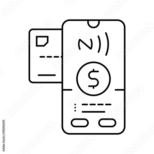 phone tapping card nfc technology line icon vector. phone tapping card nfc technology sign. isolated contour symbol black illustration