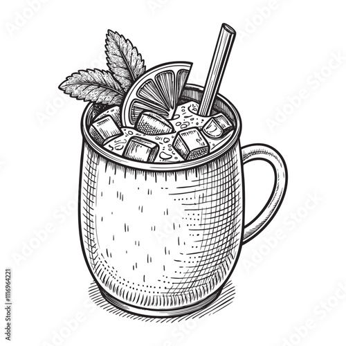 moscow mule cocktail engraving vector illustration