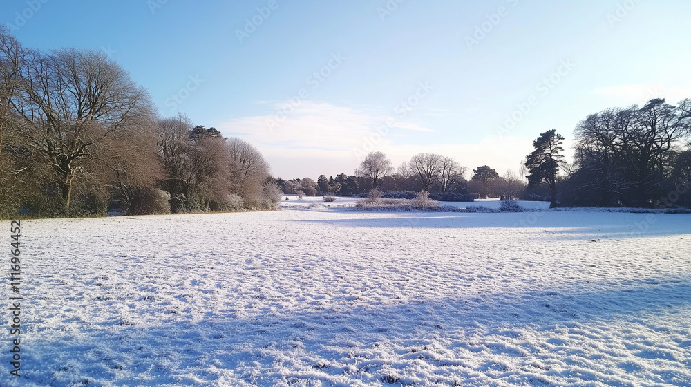 Obraz premium Serene Winter Snowscape Under Sunlight
