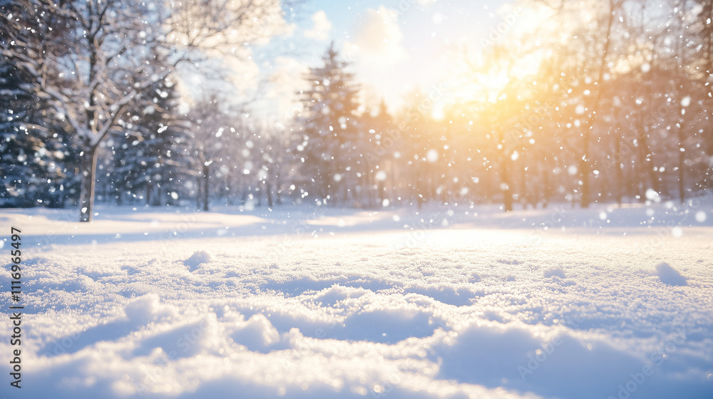 Fototapeta premium Serene Winter Snowscape Under Sunlight