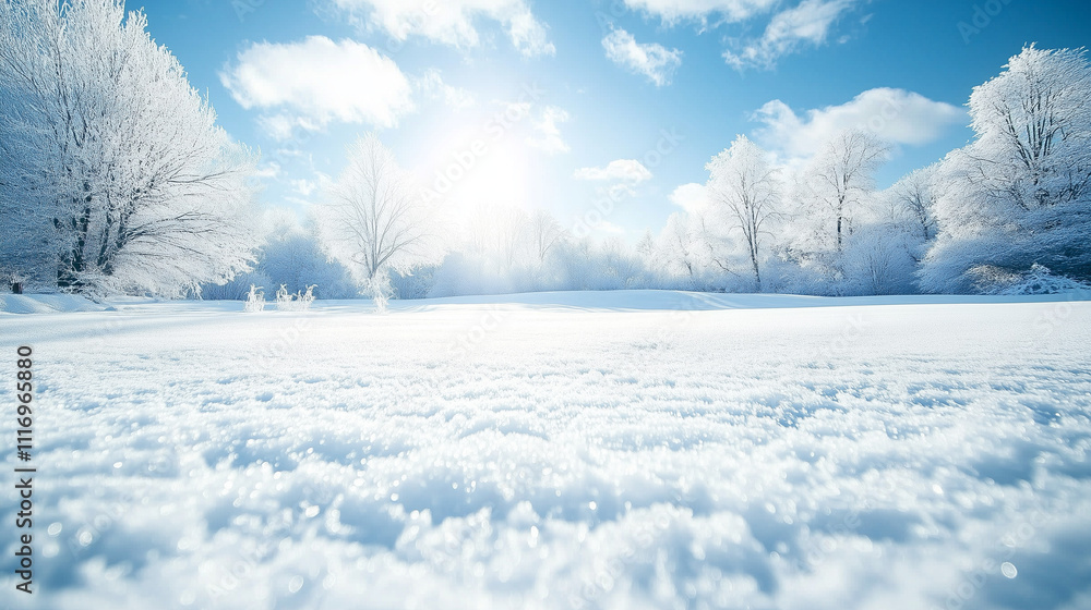 Obraz premium Serene Winter Snowscape Under Sunlight