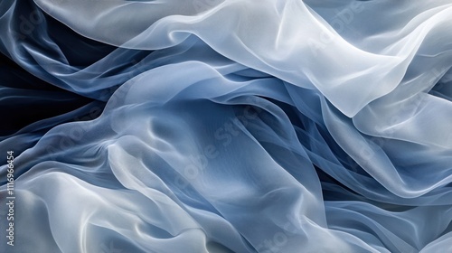 Blue and White Sheer Fabric Draped in Soft Waves