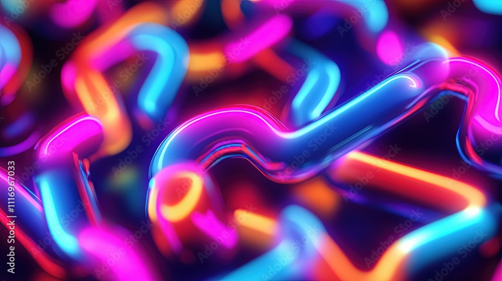 A 3D wallpaper design of glowing neon tubes in pink and blue, creating an abstract pattern A 3D wallpaper design of glowing neon tubes in pink and blue, creating an abstract pattern