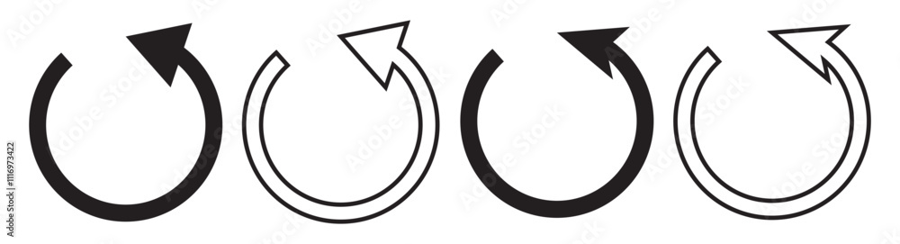Set of circle arrows rotating on white background. Refresh, reload, recycle, loop rotation sign collection. Black circle arrows for infographics, web design. Vector illustration, flat style, clip art. Set of circle arrows rotating on white background. Refresh, reload, recycle, loop rotation sign collection. Black circle arrows for infographics, web design. Vector illustration, flat style, clip art.