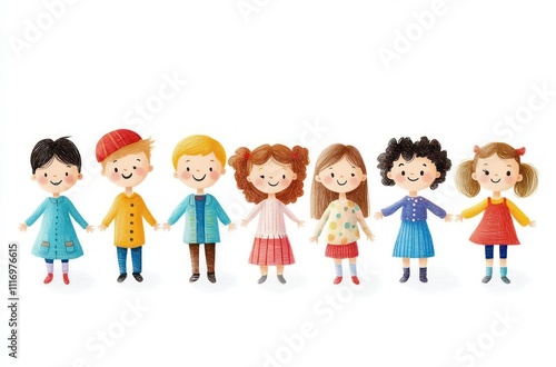 Hand-drawn Illustration of Diverse Children in Various Poses and Expressions