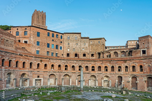 Trajan's Market, a complex of ruins at Via dei Fori Imperiali, example of Ancient Roman architecture, the world's oldest shopping mall built in 113 AD by architect Apollodorus of Damascus. Rome, 2017