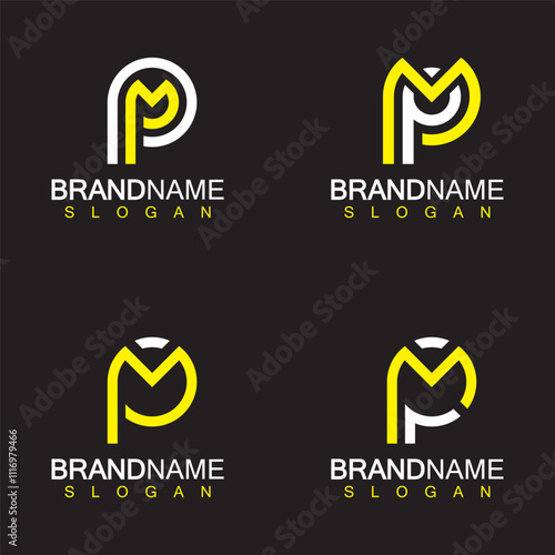 Alphabet Letters PM or MP logo design template