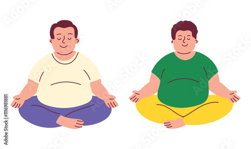 Obese Man doing Yoga Meditation and Mental Fullness Illustration 