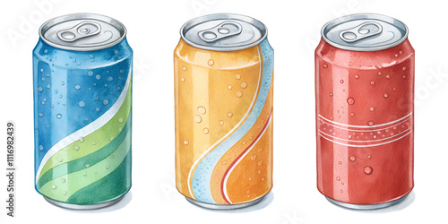 cute soda can watercolor set illustration cut out isolated on white background
