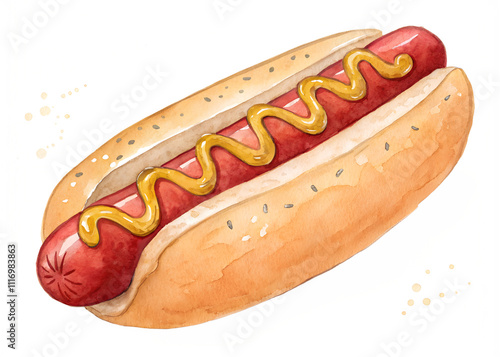 hot dog watercolor set illustration cut out isolated on white background