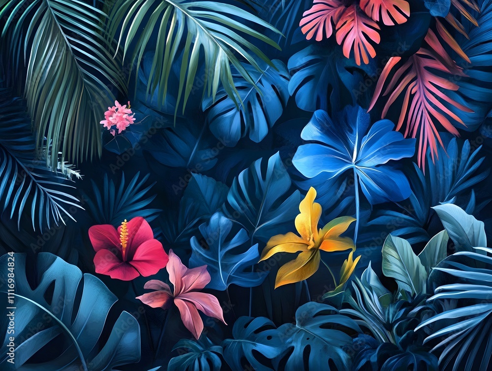Vibrant Blue Tropical Leaves: An Abstract Composition Vibrant Blue Tropical Leaves: An Abstract Composition