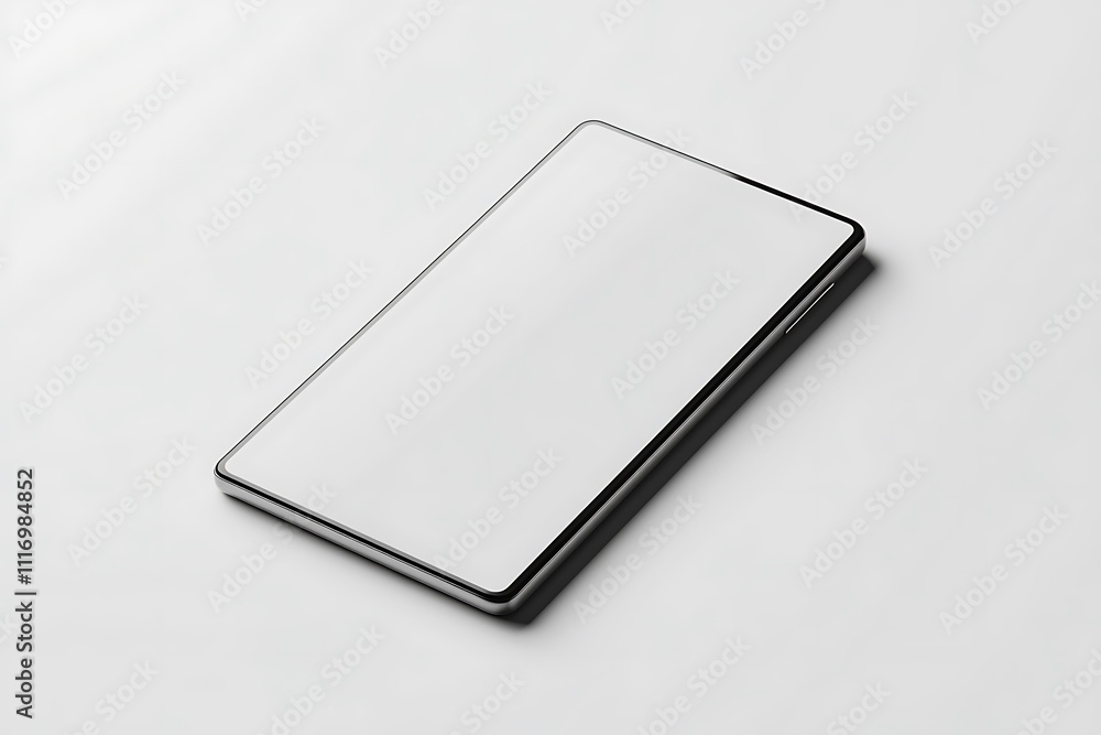 A sleek, modern smartphone lying flat on a minimalistic surface. A sleek, modern smartphone lying flat on a minimalistic surface.