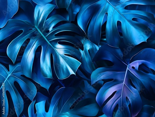 Vibrant Blue Tropical Leaves: An Abstract Composition