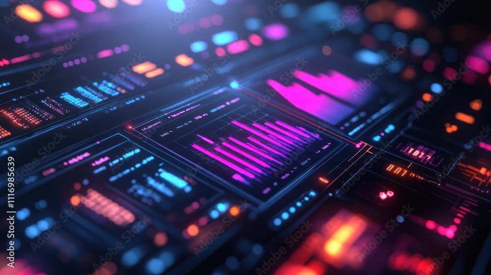 Futuristic digital interface with glowing data visualizations. Futuristic digital interface with glowing data visualizations.