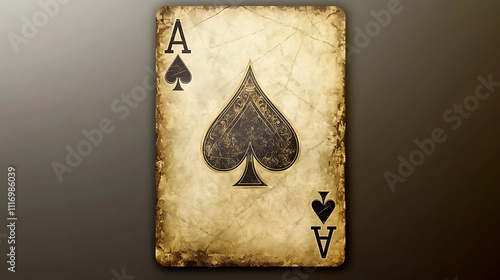 Aged ace of spades playing card, featuring intricate details and a worn-out texture, evoking a sense of nostalgia and classic card games.