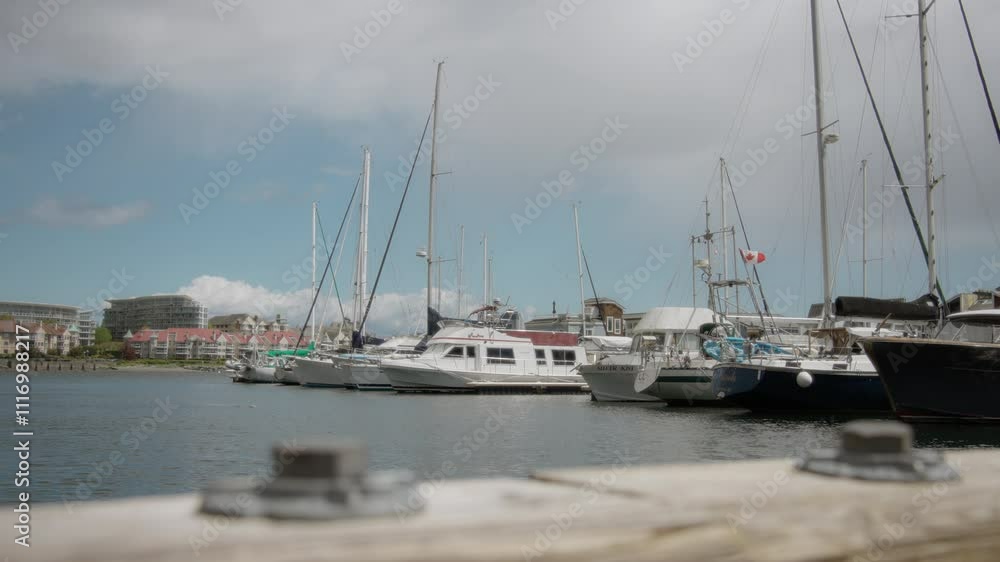 Boats and yachts docked in the city port. Slow motion Boats and yachts docked in the city port. Slow motion