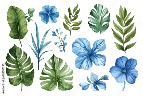 Set of Hand drawn watercolor illustration Red Apple Flowers. Vector, Isolated on white background. Element for design of invitations, movie posters, fabrics and other objects.