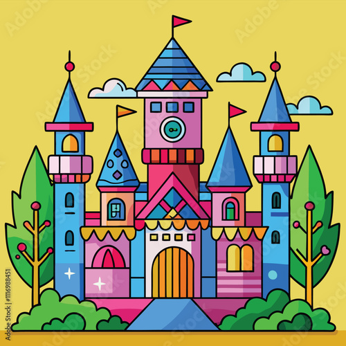 Majestic Royal Castle Coloring Page in Vibrant Hues