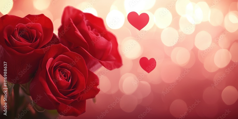 Stunning Close-up of Fresh Red Roses with Romantic Hearts and a Dreamy Bokeh Background Perfect for Floral Celebrations and Love Themes Stunning Close-up of Fresh Red Roses with Romantic Hearts and a Dreamy Bokeh Background Perfect for Floral Celebrations and Love Themes