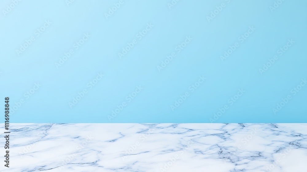 Obraz premium A Clean and Modern Marble Tabletop Against a Soft Blue Background Perfect for Stylish Displays