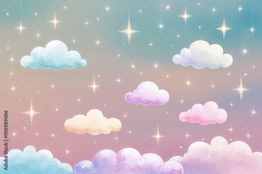 Enchanting Pastel Skies Adorned with Shimmering Stars and Dreamy Clouds Enchanting Pastel Skies Adorned with Shimmering Stars and Dreamy Clouds