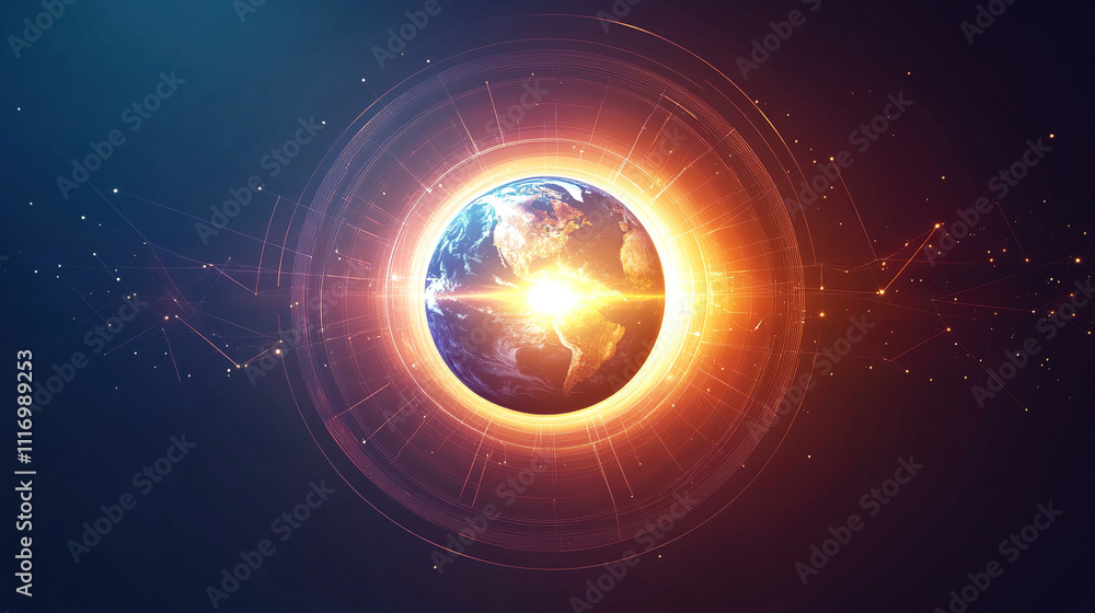 Obraz premium Earth axis diagram illustration showing the tilt of the Earth's rotational axis relative to its orbital plane, explaining the cause of seasonal changes and the distribution of sunlight.