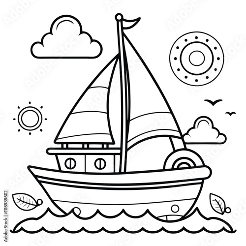 Printable Coloring Page Featuring an Elegant Sailboat Illustration