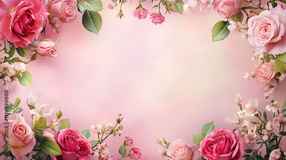 Beautiful pink floral frame background with space for text or photo, pastel flowers border on a soft light background Beautiful pink floral frame background with space for text or photo, pastel flowers border on a soft light background