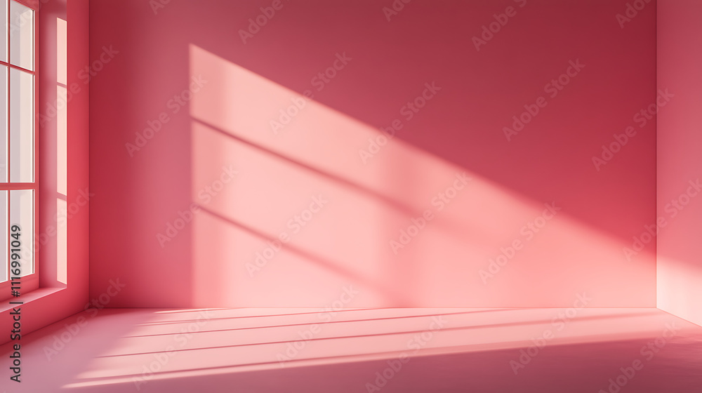 A bright, serene interior featuring a soft pink wall bathed in natural light, creating gentle shadows across the floor. Perfect for a calming atmosphere. A bright, serene interior featuring a soft pink wall bathed in natural light, creating gentle shadows across the floor. Perfect for a calming atmosphere.