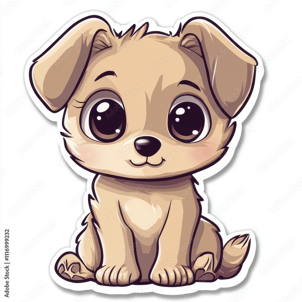 Fototapeta premium Adorable cartoon puppy with big eyes sitting.
