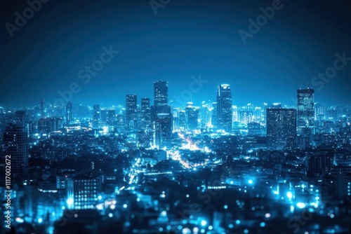 Wallpaper Mural A vibrant city skyline illuminated in blue at night. Torontodigital.ca