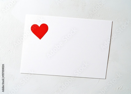 Minimalist white postcard with a single red heart placed in the corner,