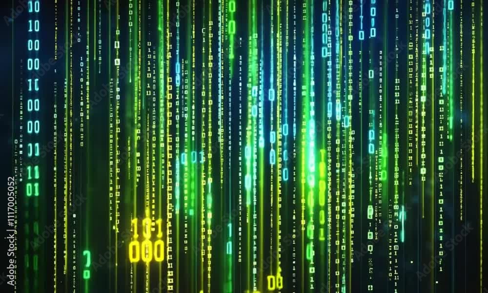 Futuristic Digital Background with Flowing Binary Code and Neon Hues Futuristic Digital Background with Flowing Binary Code and Neon Hues