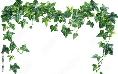 Green ivy vine with leaves isolated on a white background.